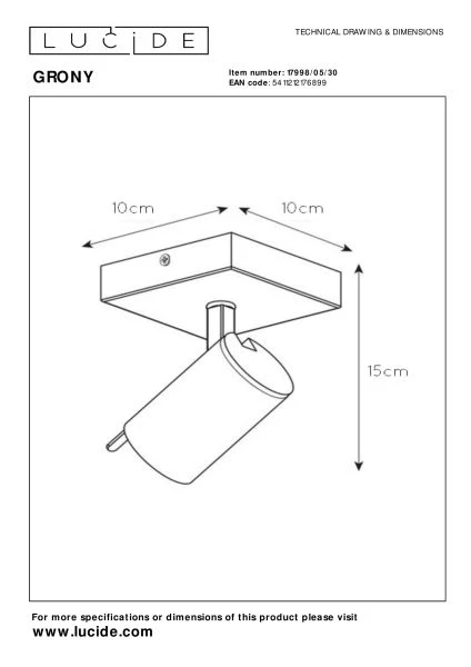 Lucide GRONY - Foco de techo - LED Dim to warm - GU10 - 1x5W 2200K/3000K - Negro - técnico